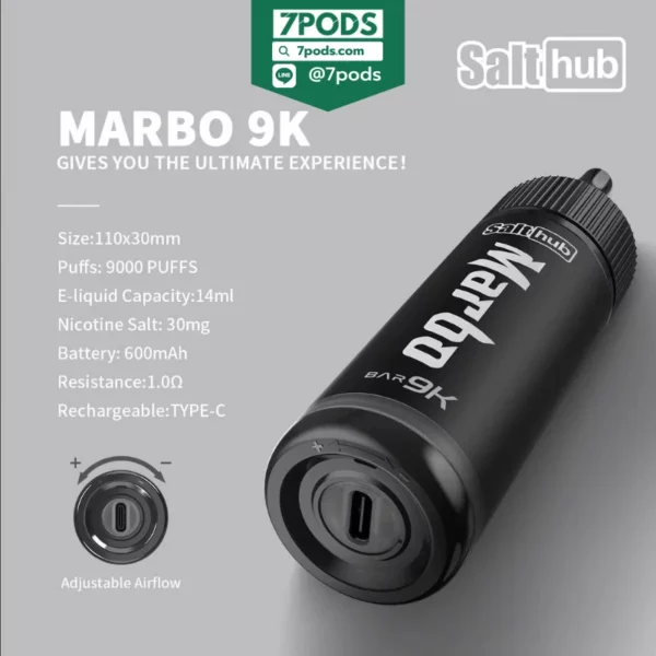 พอตใช้แล้วทิ้ง Marbo 9000 puffs ปรับรูลมได้