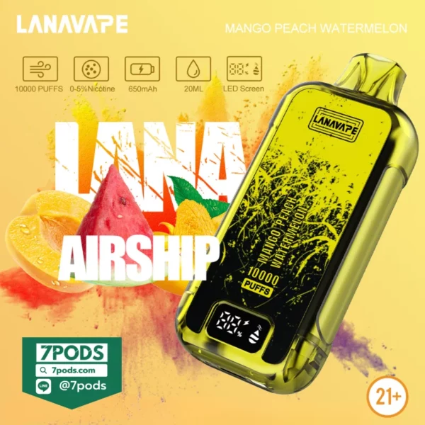 พอตใช้แล้วทิ้ง LANA AIRSHIP 10000 puffs กลิ่น Mango Peach Watermelon