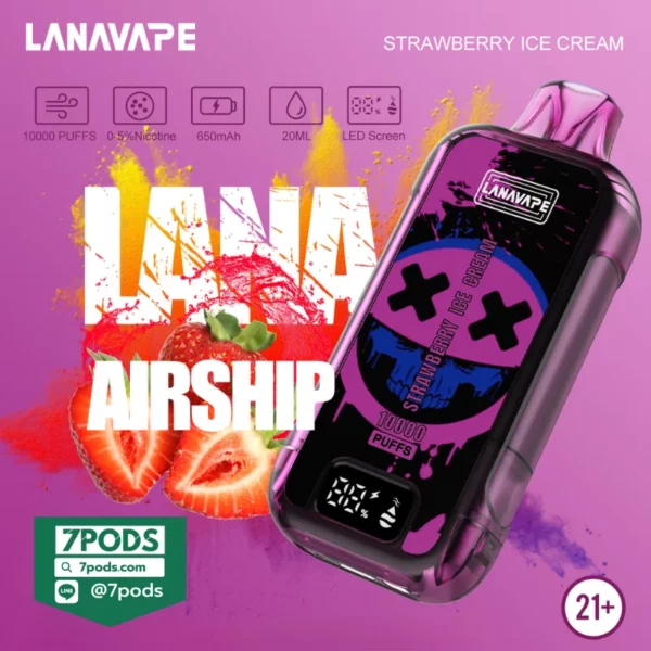 พอตใช้แล้วทิ้ง LANA AIRSHIP 10000 puffs กลิ่น Strawberry Ice Cream