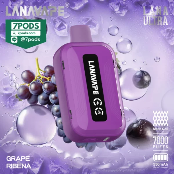 พอตใช้แล้วทิ้ง LANA ULTRA 7000 คำ กลิ่น Grape Ribena