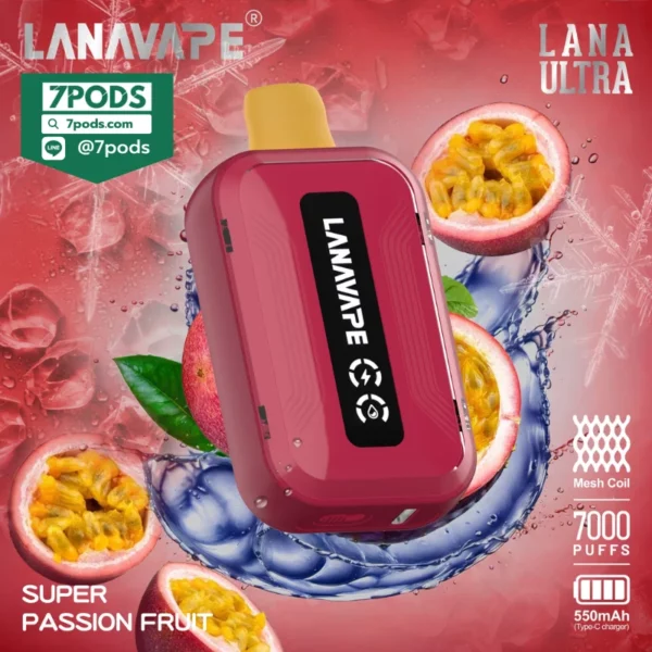 พอตใช้แล้วทิ้ง LANA ULTRA 7000 คำ กลิ่น Super Passion Fruit