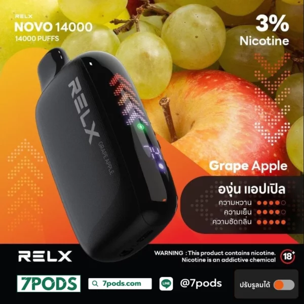 พอตใช้แล้วทิ้ง Relx Novo 14000 puff Grape Apple